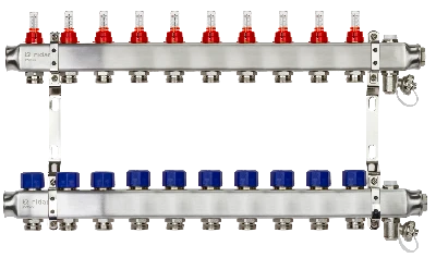 Коллекторная группа SSM-10RF set 10 контуров 1' x 3/4' с расходомерами и кронштейнами