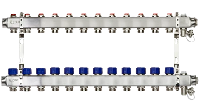 Коллекторная группа SSM-12R set 12 контуров 1' x 3/4' с термостатическими клапанами и кронштейнами