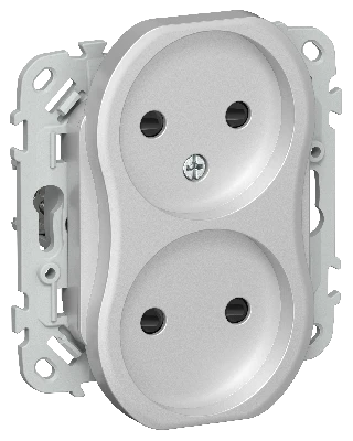 FLITE Розетка 2-местная без заземления с защитными шторками безвинтовое крепление 10А РСш02-1-ФлА алюминий IEK