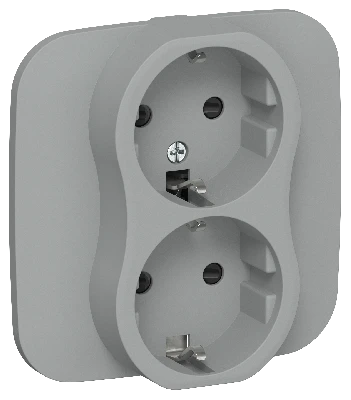 FLITE Розетка 2-местная с заземлением с защитными шторками безвинтовое крепление 16А в сборе РСш12-1-А-ФлС серый IEK