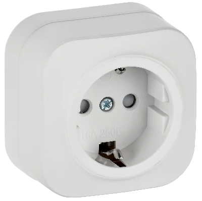 GLORY Розетка 1-местная для открытой установки с заземлением с защитными шторками 16А РСш20-3-ХБм белый матовый IEK