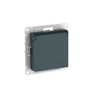 ATLASDESIGN РОЗЕТКА с заземлением со шторкой с крышкой, 16А, IP20, быстрозажимные клеммы, ИЗУМРУД