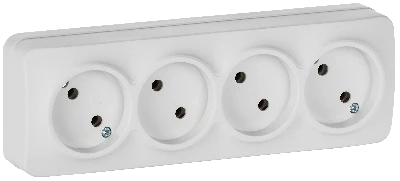 GLORY Розетка 4-местная для открытой установки без заземления без защитных шторок 10А РС24-2-ХБм белый матовый IEK
