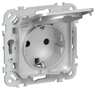 FLITE Розетка с заземлением с защитными шторками и крышкой безвинтовое крепление 16А IP44 РСшкр11-1-44-ФлА алюминий IEK