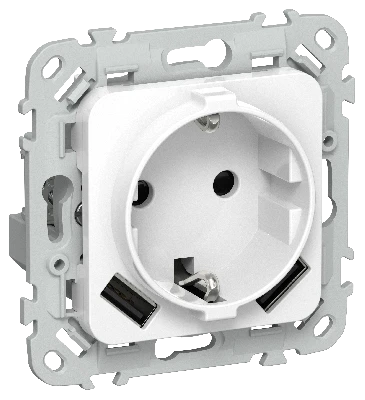 FLITE Розетка 1-местная с заземлением с защитными шторками 16А с USB A+A 3,1А безвинтовое крепление РСЮша11-1-ФлБ белый IEK