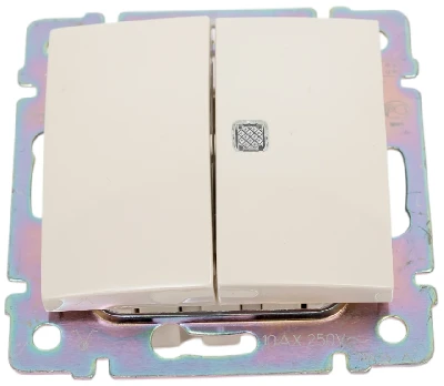 Выключатель 2-клавишный с индикацией 10А безвинтовое крепление слоновая кость VALENA DIY