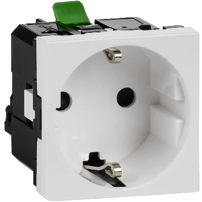 Розетка с заземлением  -  безвинтовые зажимы - без шторок 16А 250В - 90°- 2 модуля - белый