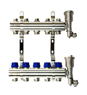 Коллекторная группа FHF-5R set 5 контуров 1' х 3/4' c воздухоотводчиками и кронштейнами