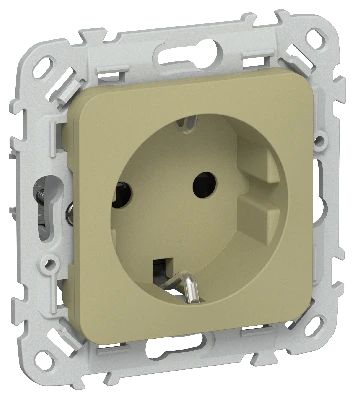 FLITE Розетка с заземлением с защитными шторками безвинтовое крепление 16А РСш11-1-ФлО оливковый IEK