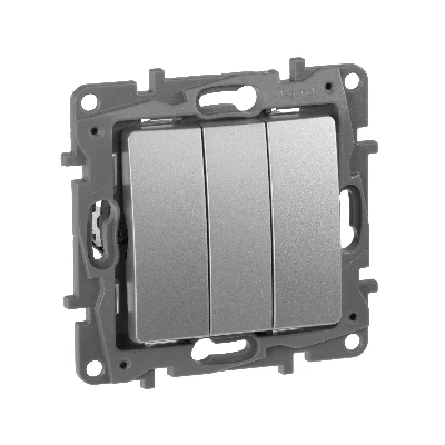 ETIKA Выключатель трехклавишный алюминий 10АХ