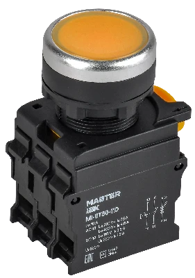 Кнопка с подсветкой d=22мм 1NO+1NC жёлтая MASTER IEK