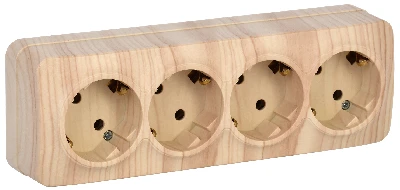 GLORY Розетка четырехместная наружная с заземлением сосна