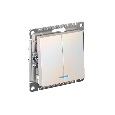 ATLASDESIGN 2-клавишный ВЫКЛЮЧАТЕЛЬ с подсветкой ,сх.5а, 10АХ, быстрозажимные клеммы, ЖЕМЧУГ