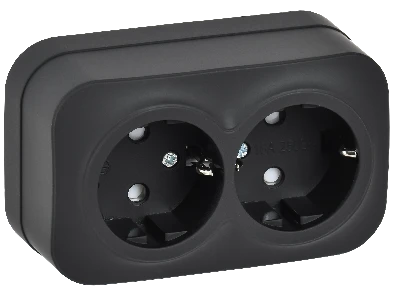 GLORY Розетка 2-местная для открытой установки с заземлением с защитными шторками 16А РСш22-3-ХЧм черный матовый IEK