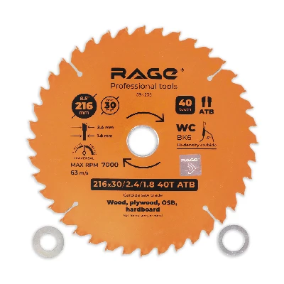 Диск пильный универсальный 216 мм 40 зубьев посадка 30 мм + кольцо 25.4 мм 20 мм 16 мм