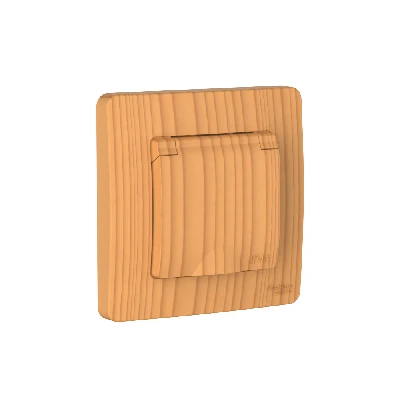 BLANCA С/У IP44 РОЗЕТКА с заземл. со шторк., с крышкой, 16А, 250В, ЯСЕНЬ