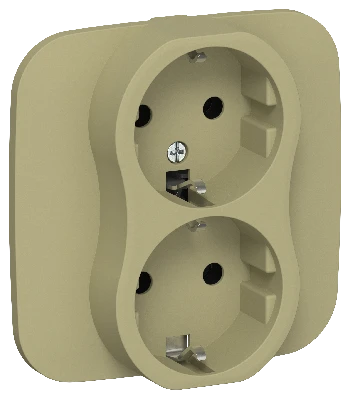 FLITE Розетка 2-местная с заземлением без защитных шторок безвинтовое крепление 16А в сборе РС12-1-А-ФлО оливковый IEK