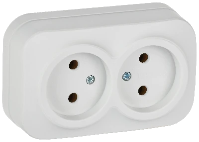 GLORY Розетка 2-местная для открытой установки без заземления без защитных шторок 10А РС22-2-ХБм белый матовый IEK