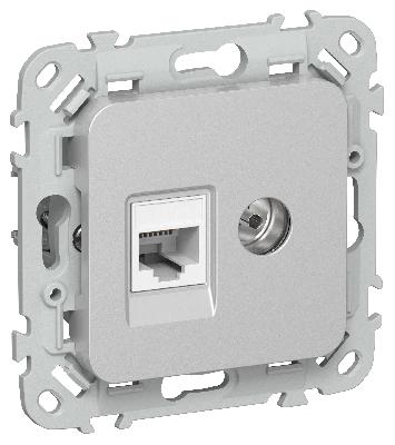 FLITE Розетка 2-местная RJ45/TV категория 5Е UTP РКТВ5е-2-0-ФлА алюминий IEK