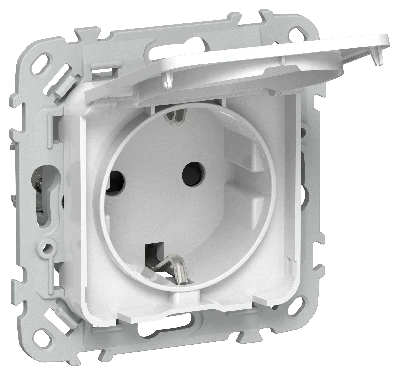 FLITE Розетка с заземлением с защитными шторками и крышкой безвинтовое крепление 16А IP44 РСшкр11-1-44-ФлБ белый IEK