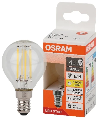 Лампа светодиодная филаментная LED Star Шарообразная 4Вт (замена 40Вт), 480Лм, 2700К, цоколь E14 OSRAM