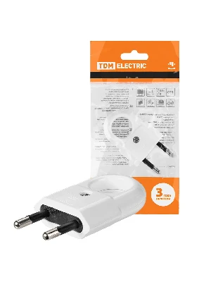 Вилка без заземления с кольцом белая 10А 250В (евровилка CEE 7/16)