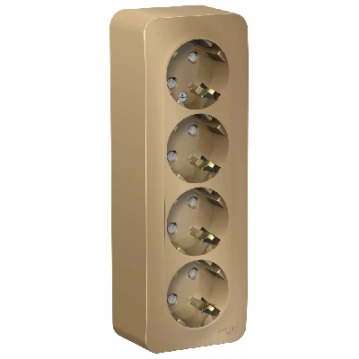 Розетка BLANCA наружная четырехпостовая, с заземлением, со шторками, с изолирующей пластиной, 16А, 250В, титан