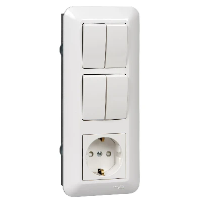 Прима С/У БЛОК: розетка с заземлением + выключатель двухклавишный + выключатель двухклавишный белый