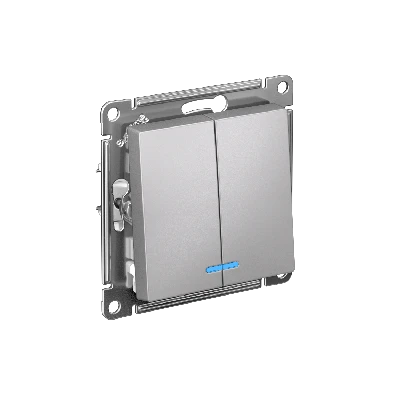 ATLASDESIGN 2-клавишный ВЫКЛЮЧАТЕЛЬ с подсветкой ,сх.5а, 10АХ,мех., быстрозажимные клеммы, АЛЮМИНИЙ