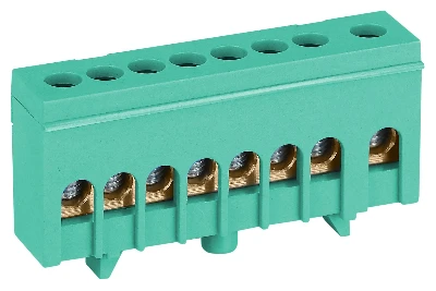 Шина NO-224-102 PE земля в изолированном корпусе на DIN-рейку ШНИ-6х9-8-Д зеленый