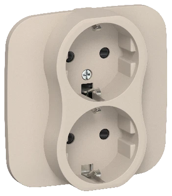 FLITE Розетка 2-местная с заземлением с защитными шторками безвинтовое крепление 16А в сборе РСш12-1-А-ФлЛ льняной IEK