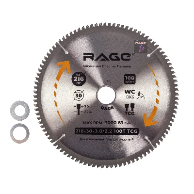 Диск пильный по алюминию 216 мм 100Z посадка 30 мм + кольцо 25.4 мм 20 мм 16 мм