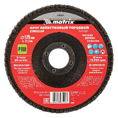 Круг лепестковый торцевой, P 100, 125 х 22,2 мм