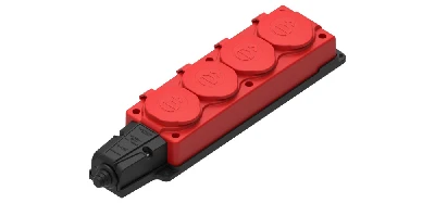 MultiSet Колодка 4х розетка 2К+З каучуковая 16А/250В IP44 Красная