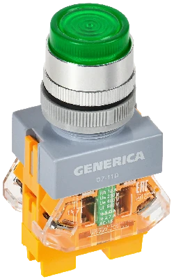 Кнопка D7-11D d=22мм 1з+1р с подсв. зеленая GENERICA