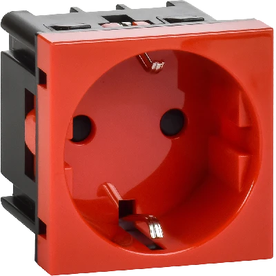 Розетка с заземлением  -  винтовые зажимы - со шторками 16А 250В - 90°- 2 модуля - красный