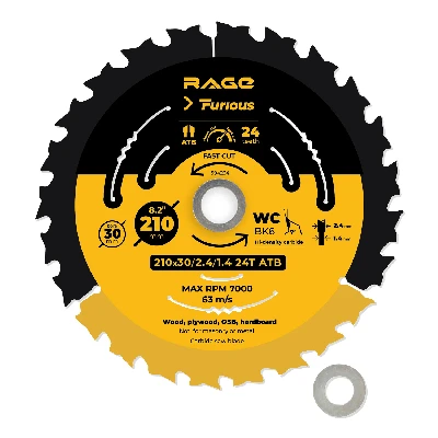 Диск пильный быстрый 210 мм 24 зуба посадка 30 мм + кольцо 25.4 мм 20мм 16 мм