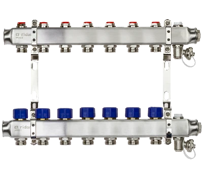 Коллекторная группа SSM-7R set 7 контуров 1' x 3/4' с термостатическими клапанами и кронштейнами