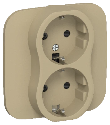 FLITE Розетка 2-местная с заземлением с защитными шторками безвинтовое крепление 16А в сборе РСш12-1-А-ФлХ хаки IEK