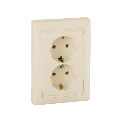 Розетка 2-местная с заземлением без защитных шторок 16А в сборе слоновая кость VALENA DIY