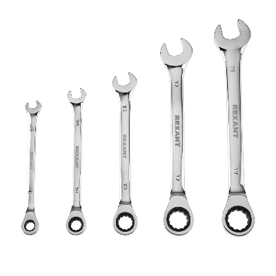 Набор ключей комбинированных трещоточных (8, 10, 13, 17, 19 мм), (упак - 5 шт.), CrV