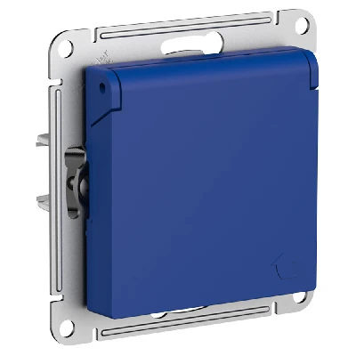 ATLASDESIGN РОЗЕТКА с заземл. со шторк. с крышкой, 16А, IP20, механизм, АКВАМАРИН