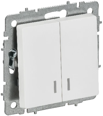 BRITE Выключатель 2-клавишный с индикацией 10А ВС10-2-1-БрАБ арктический белый IEK