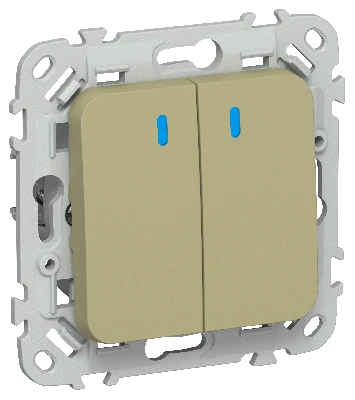 FLITE Выключатель 2-клавишный с индикацией 10А ВС12-1-1-ФлО оливковый IEK