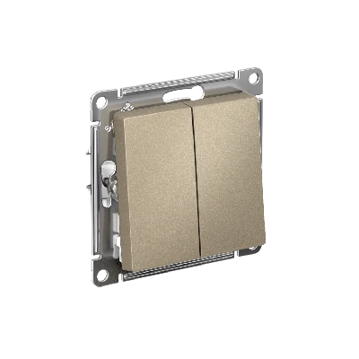 ATLASDESIGN 2-клавишный ПЕРЕКЛЮЧАТЕЛЬ, сх.6/2, 10АХ, быстрозажимные клеммы, ШАМПАНЬ