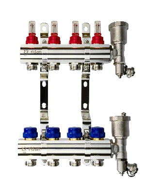 Коллекторная группа FHF-4RF set 4 контура 1' х 3/4' с расходомерами, воздухоотводчиками и кронштейнами