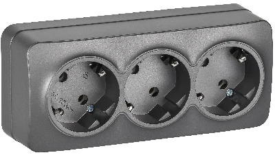 GLORY Розетка 3-местная для открытой установки с заземлением без защитных шторок 16А РС23-3-ХСм сталь матовый IEK