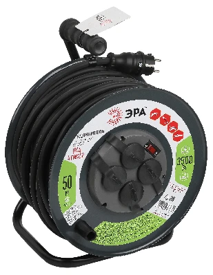 Удлинитель силовой RMx-4es-3x2.5-50m-IP44KG на металлической катушке с заземлением с выключателем 4 розетки 50м КГ