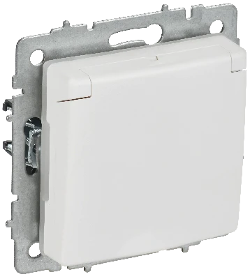 BRITE Розетка 1-местная с заземлением с защитными шторками и крышкой 16А IP44 РСбш10-3-44-БрАБ арктический белый IEK
