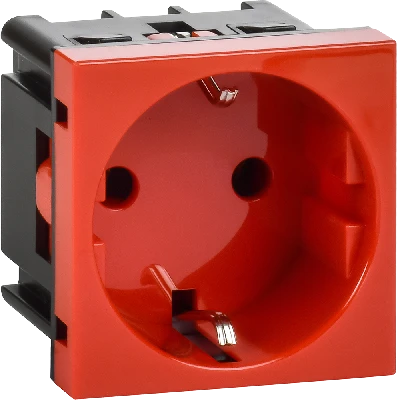 Розетка с заземлением  -  винтовые зажимы - без шторок 16А 250В - 90°- 2 модуля - красный